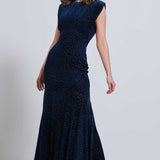 Little Mistress Navy Animal Print Velvet Maxi Dress