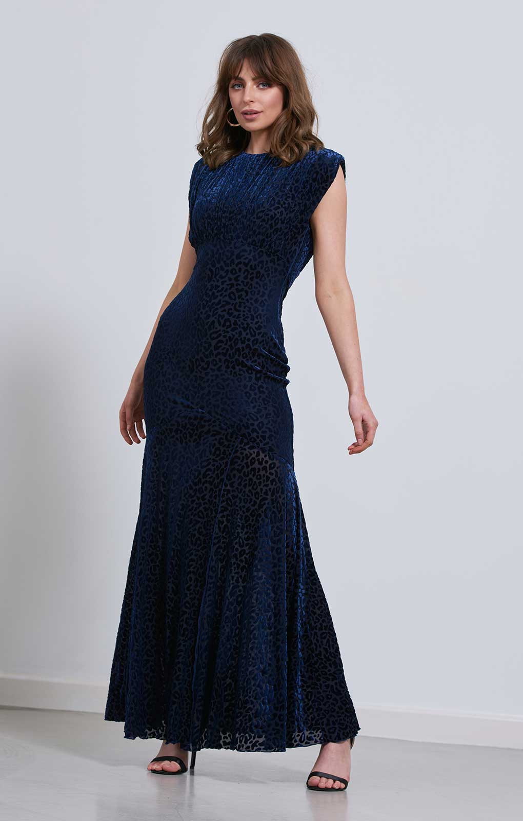 Little Mistress Navy Animal Print Velvet Maxi Dress