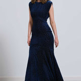Little Mistress Navy Animal Print Velvet Maxi Dress