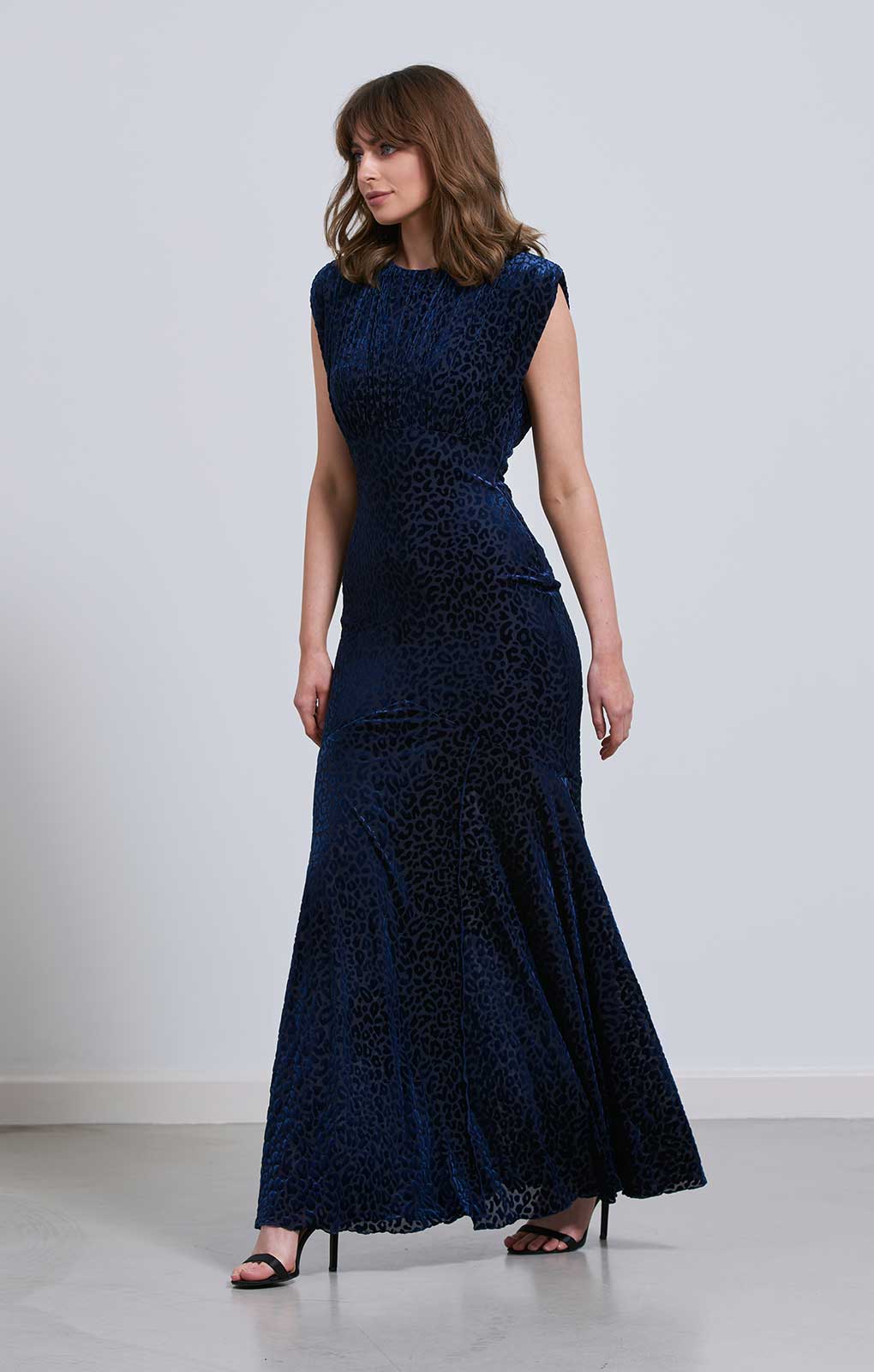 Little Mistress Navy Animal Print Velvet Maxi Dress