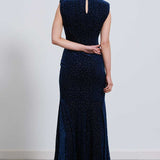 Little Mistress Navy Animal Print Velvet Maxi Dress