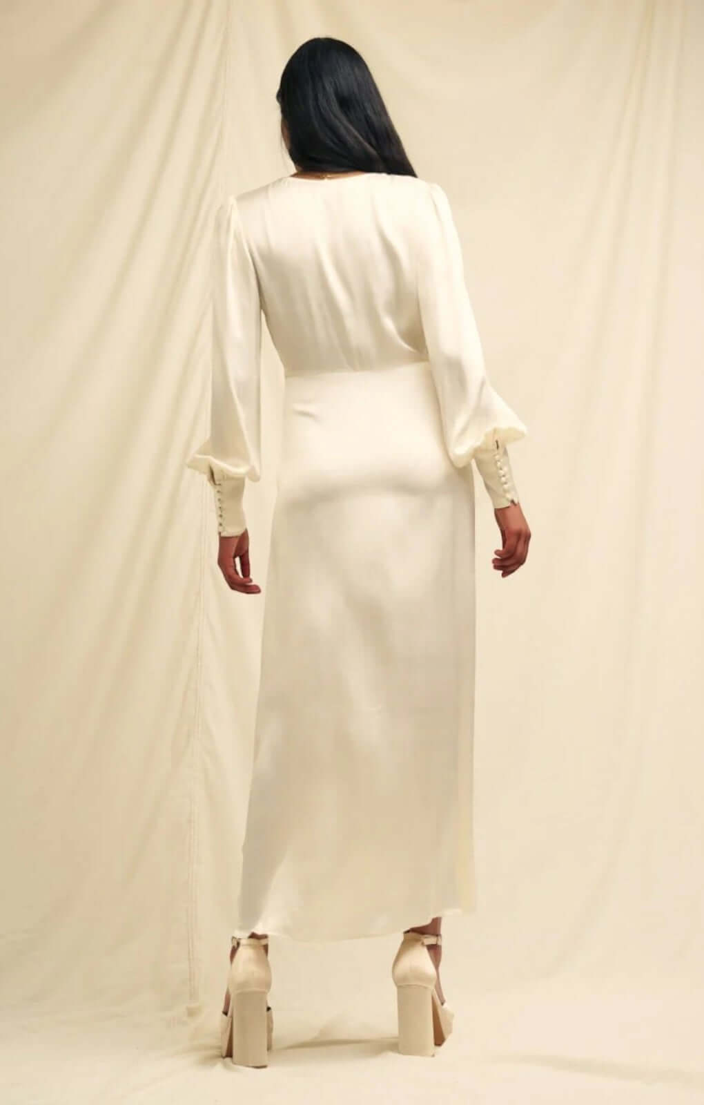 Nobody's Child Ivory Satin Lace Trim Nessy Midaxi Dress