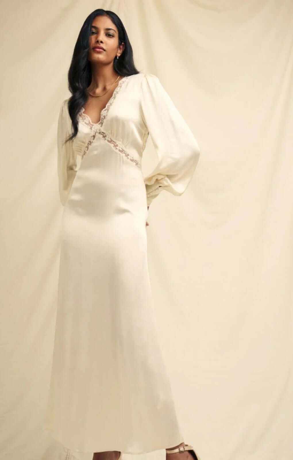 Nobody's Child Ivory Satin Lace Trim Nessy Midaxi Dress