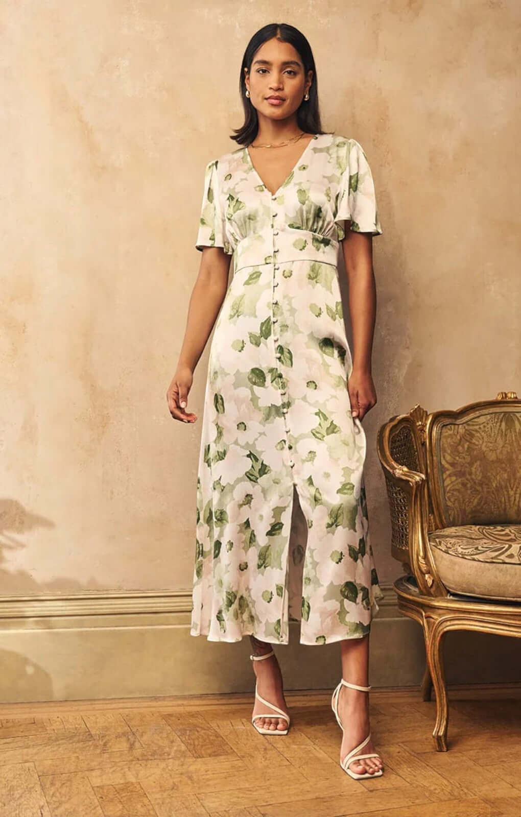 Nobody's Child Green Floral Satin Erin Midaxi Dress