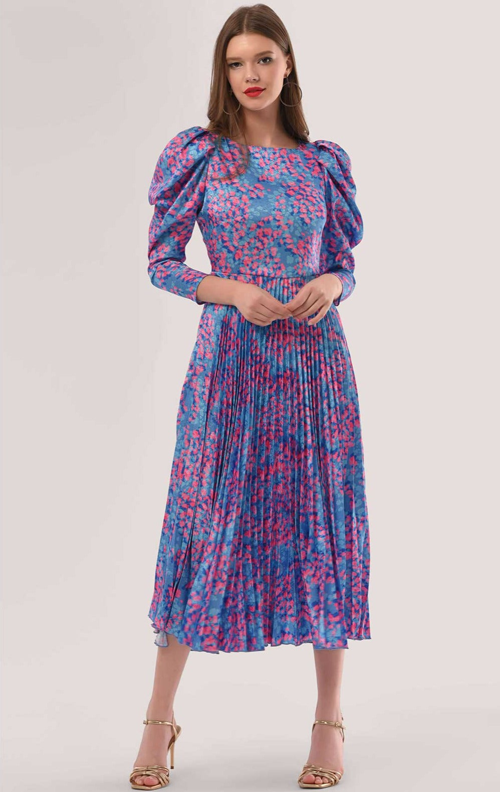 Closest London Pink Print Pleated Midi Dress