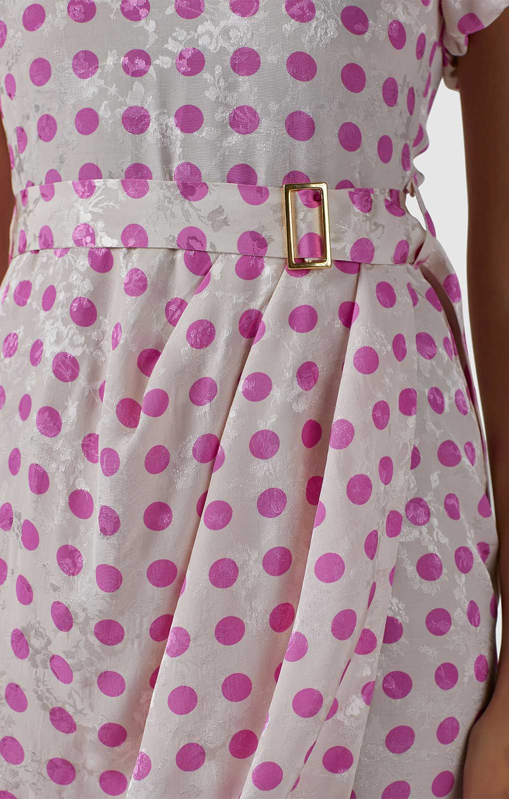 Closet London Cream Polka Dot Print Gathered Sleeve Midi Dress