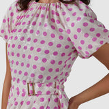 Closet London Cream Polka Dot Print Gathered Sleeve Midi Dress