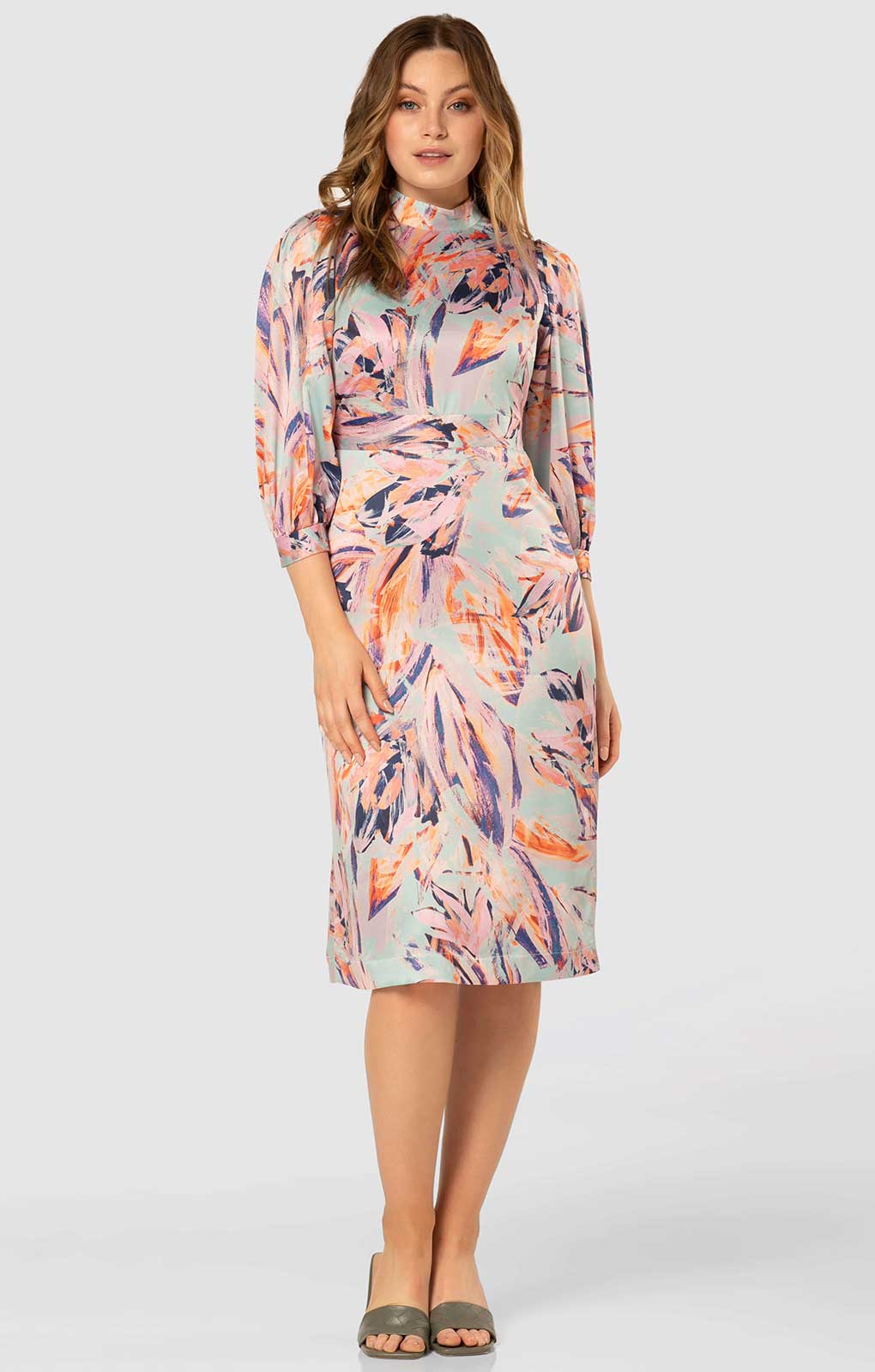 Closet London Multi Floral Print Puff Sleeve Midi Dress