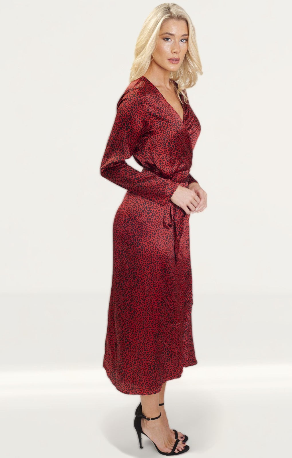 Dancing Leopard Red Wrap Midi Dress
