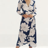 Dancing Leopard Yondal Midi Wrap Dress In Navy Bloom