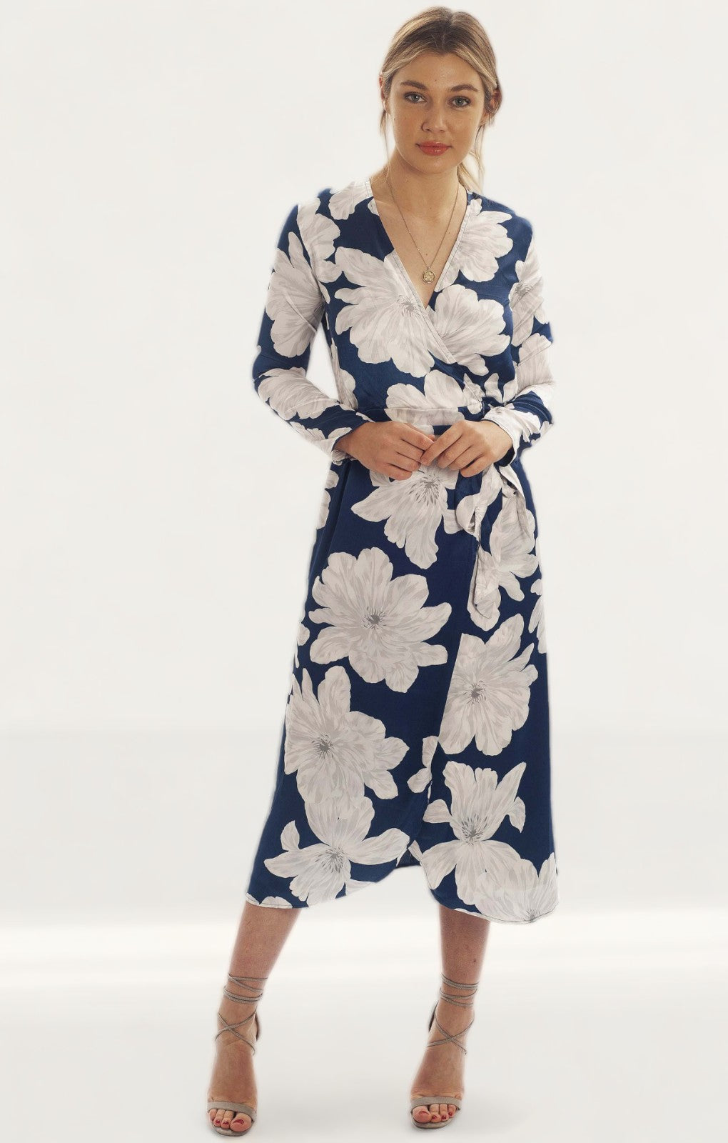 Dancing Leopard Yondal Midi Wrap Dress In Navy Bloom