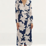 Dancing Leopard Yondal Midi Wrap Dress In Navy Bloom
