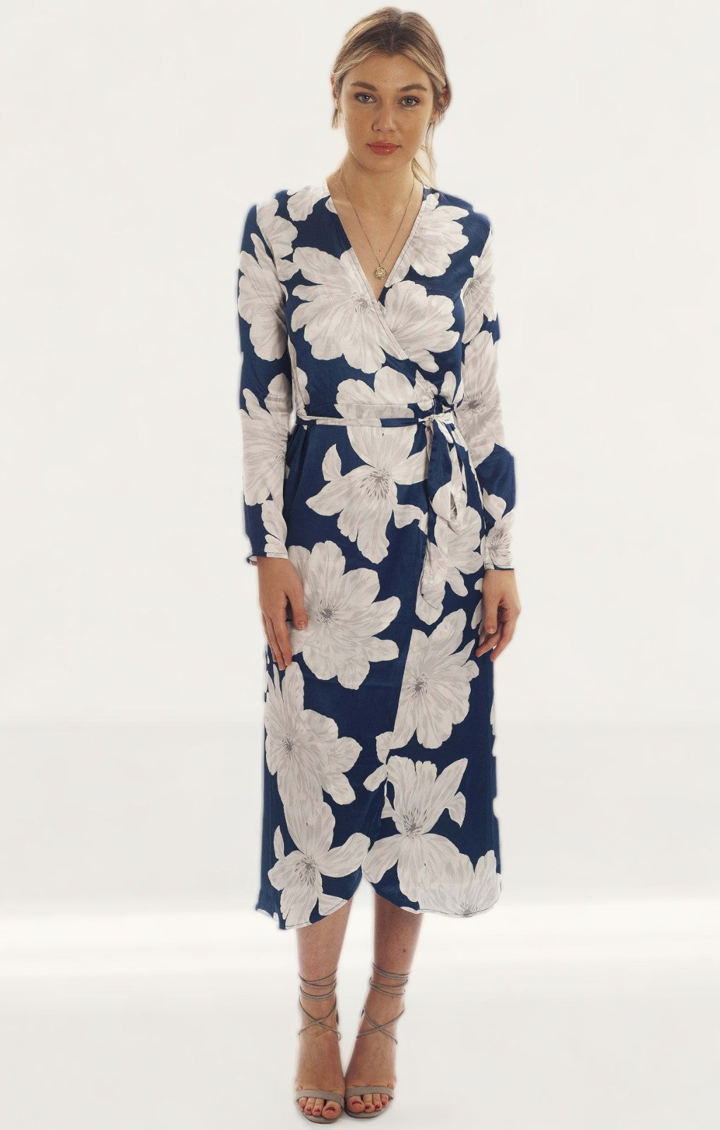 Dancing Leopard Yondal Midi Wrap Dress In Navy Bloom