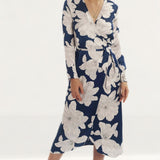 Dancing Leopard Yondal Midi Wrap Dress In Navy Bloom