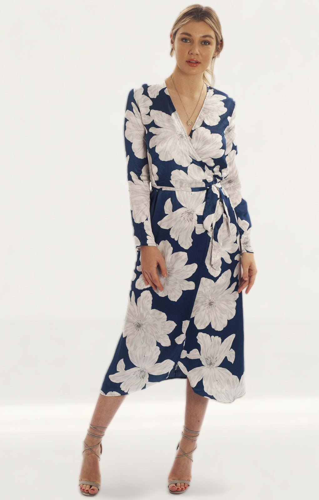 Dancing Leopard Yondal Midi Wrap Dress In Navy Bloom
