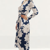 Dancing Leopard Yondal Midi Wrap Dress In Navy Bloom