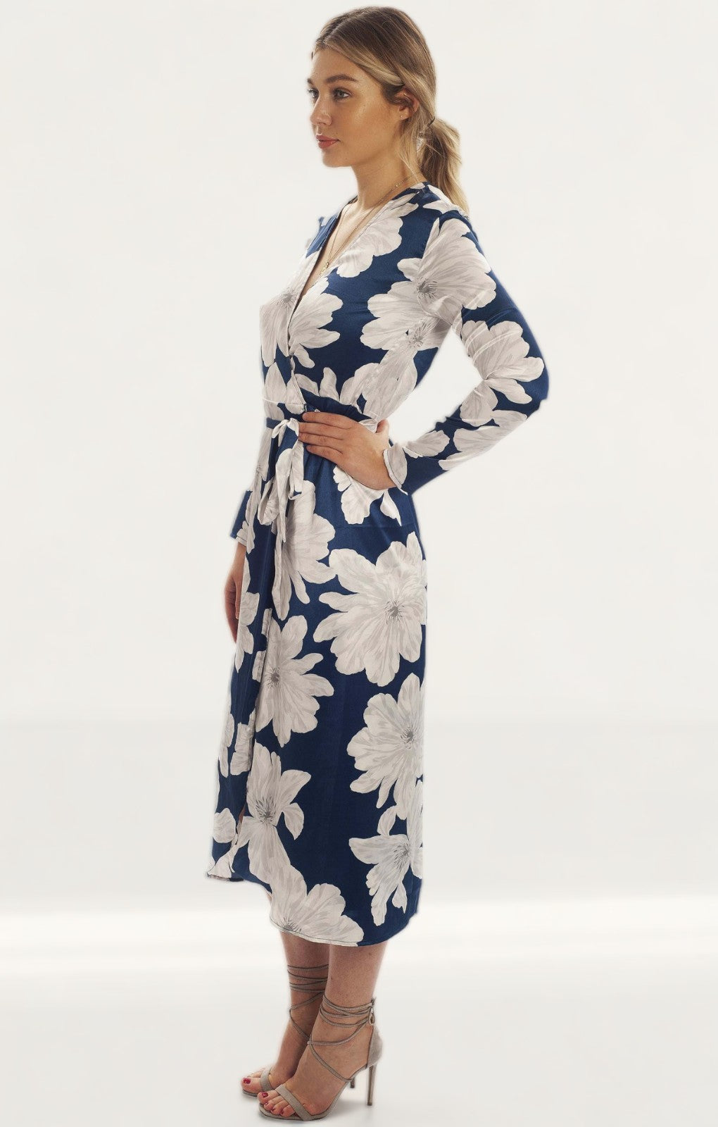 Dancing Leopard Yondal Midi Wrap Dress In Navy Bloom