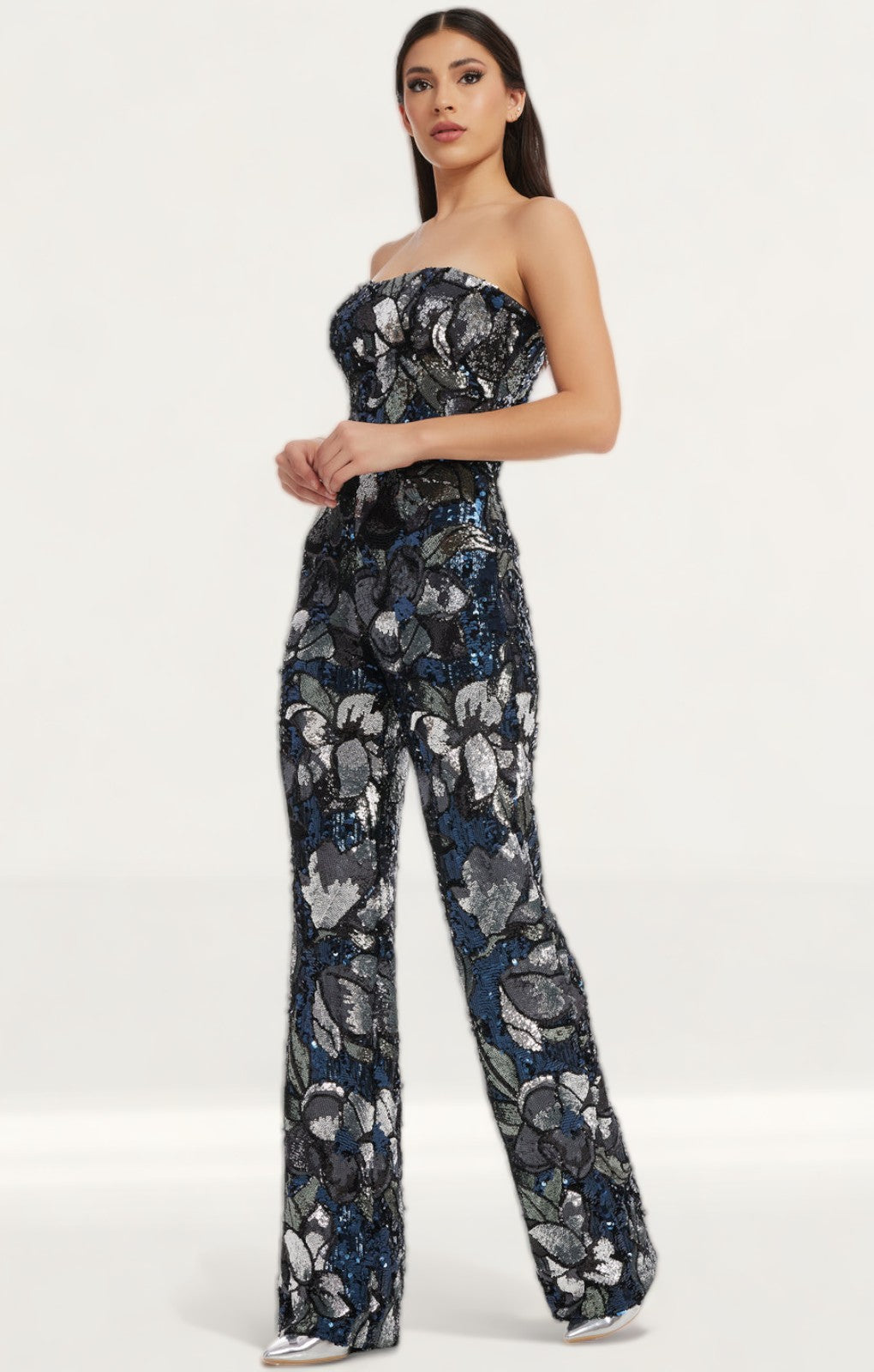dress the population andy jumpsuit Andy Floral Sequin Jumpsuit Dress the Population