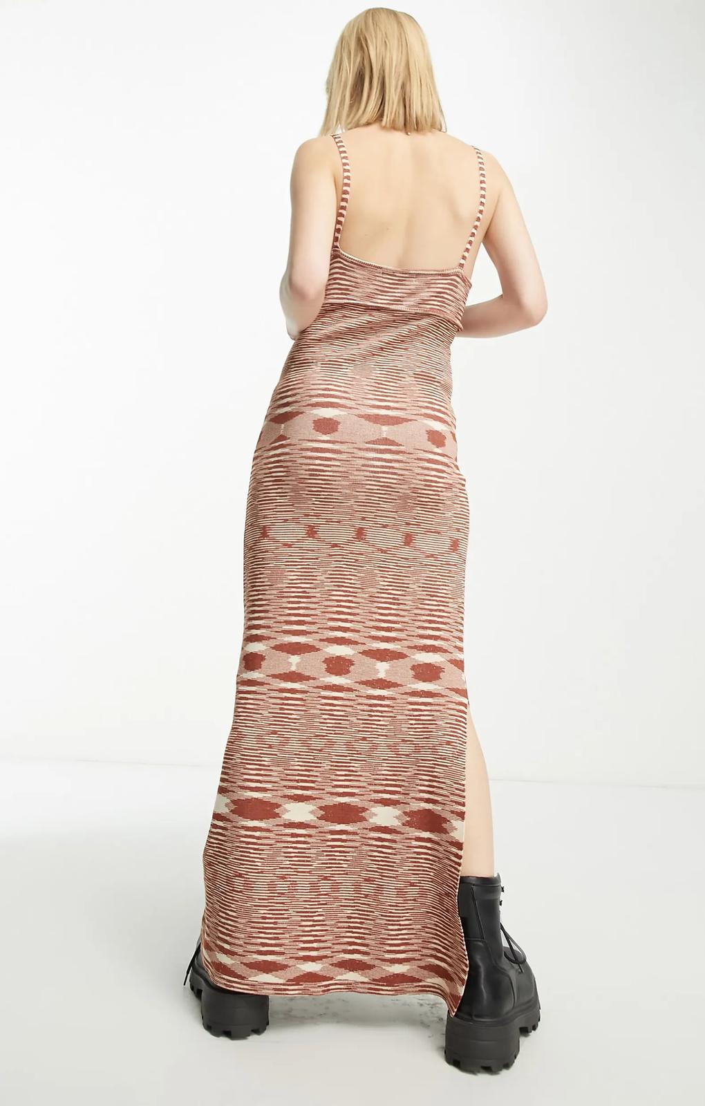 Emory Park Space Dye Slinky Knitted Maxi Dress In Cognac – dresses by Emory Park, available to rent from Hirestreet