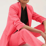 M&S Flamingo Linen Short Viscose Ruched Sleeve Blazer & Trousers product image