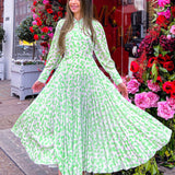 Closet London Lime Green Floral Print Pleated Shirt Dress