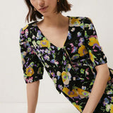 Oasis Crinkle Floral Tie Front Midi Dress
