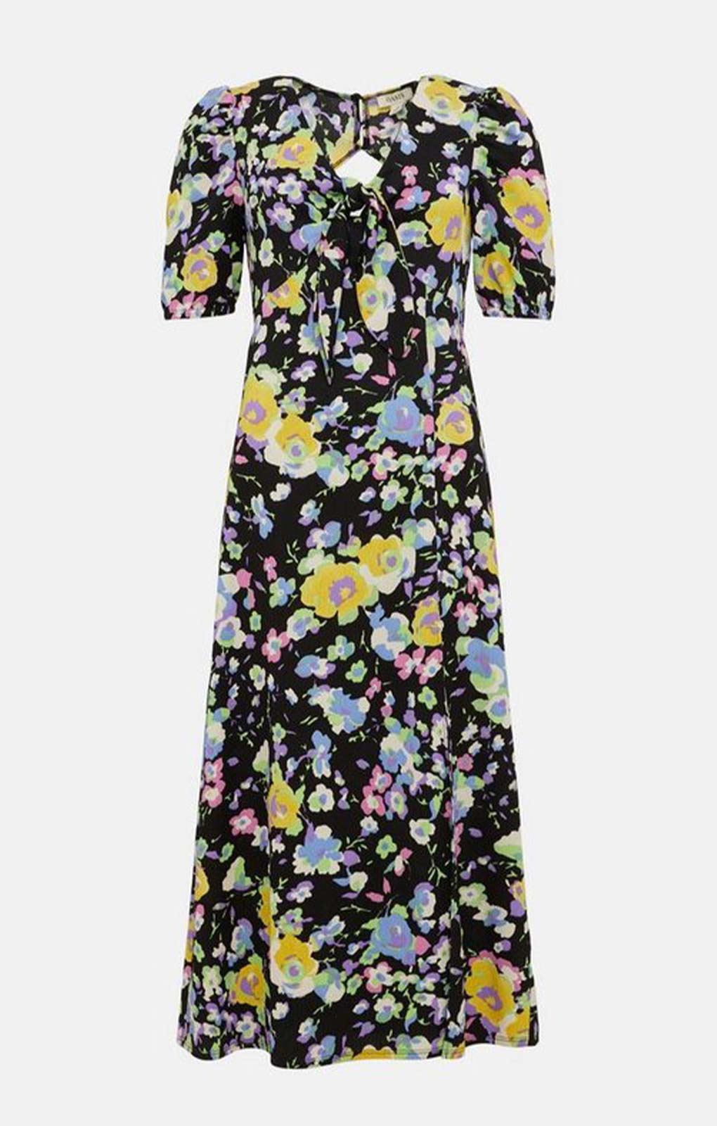 Oasis Crinkle Floral Tie Front Midi Dress