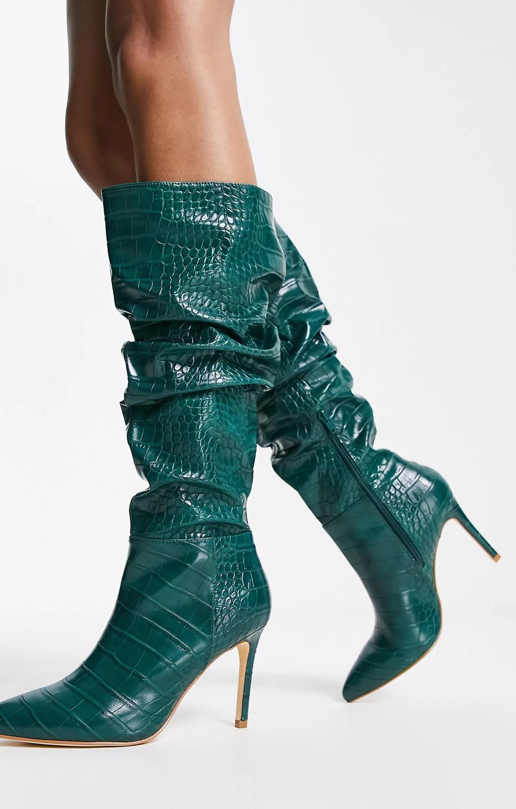 Forever New Exclusive Knee High Boots In Emerald Croc – shoes by Forever New, available to rent from Hirestreet