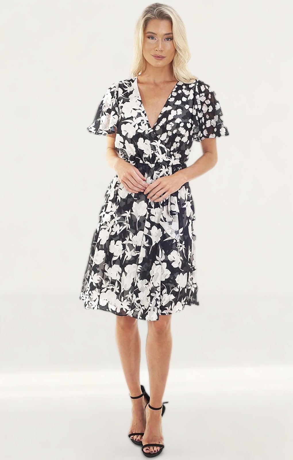 French Connection Bamba Devore V Neck Dress
