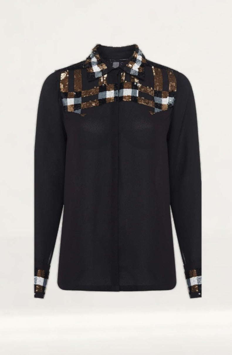 French Connection Black Bala Sequin Shirt