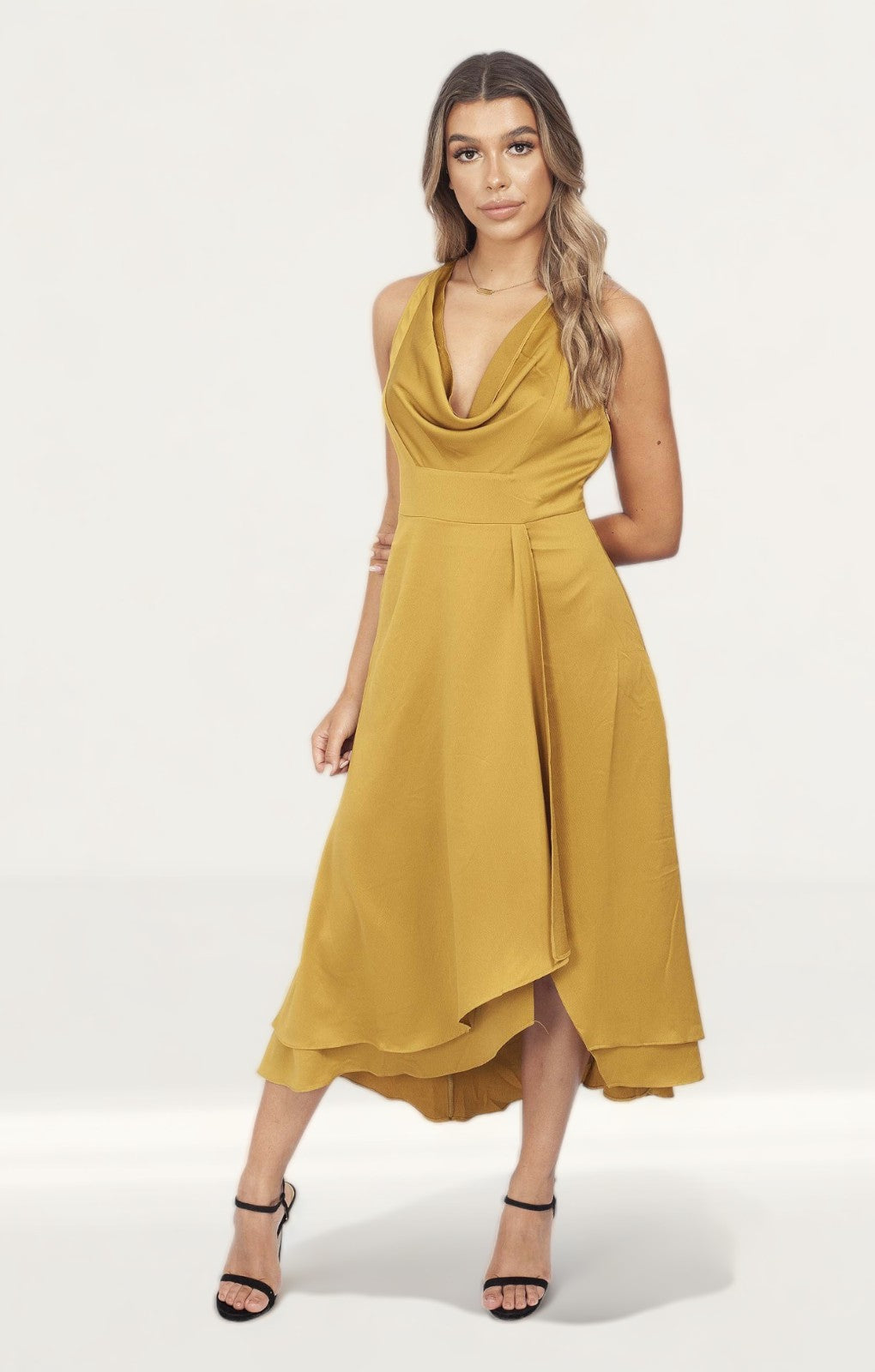 French Connection Citronelle Satin Cowl Neck Midi Dress