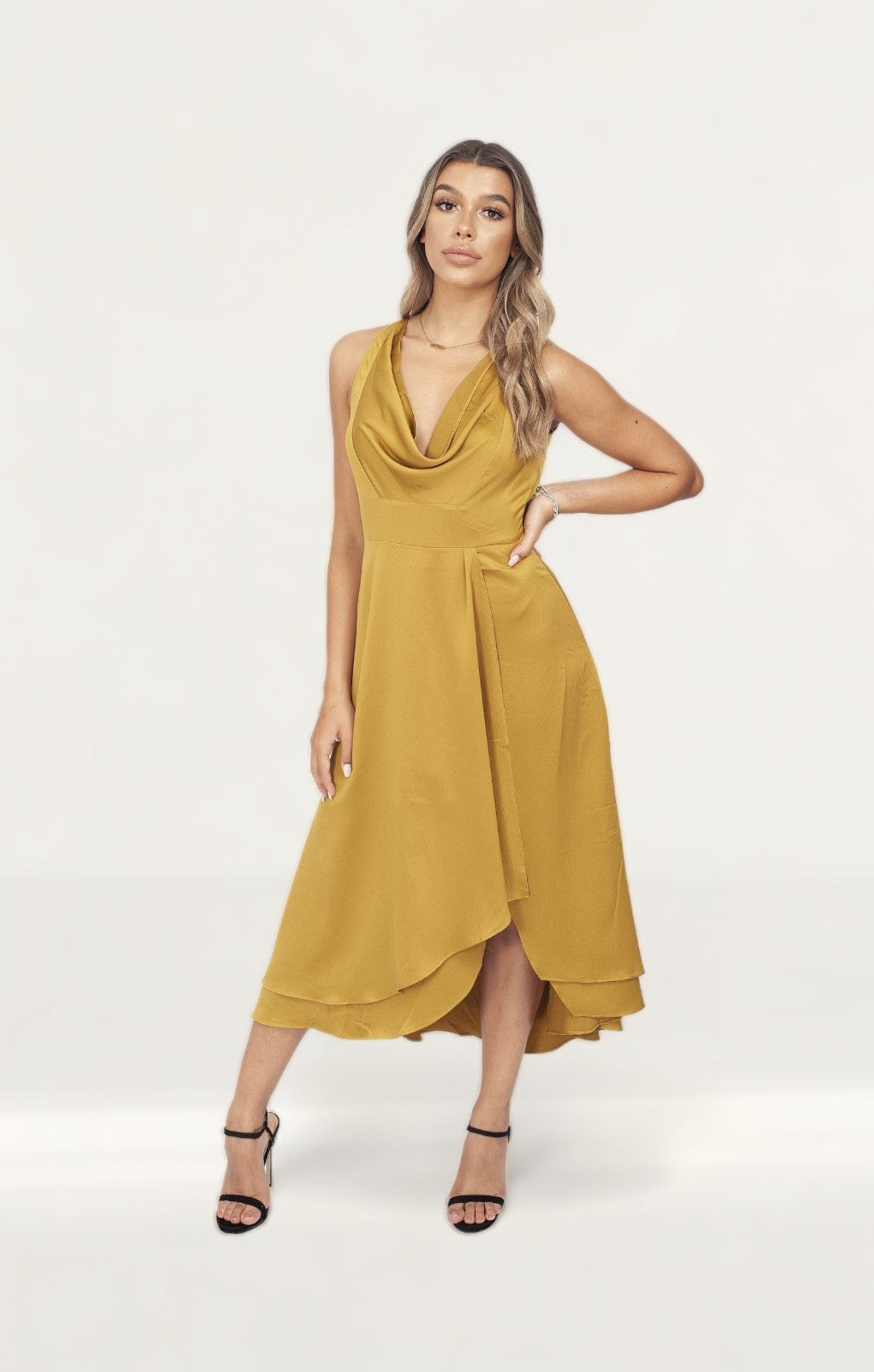 French Connection Citronelle Satin Cowl Neck Midi Dress
