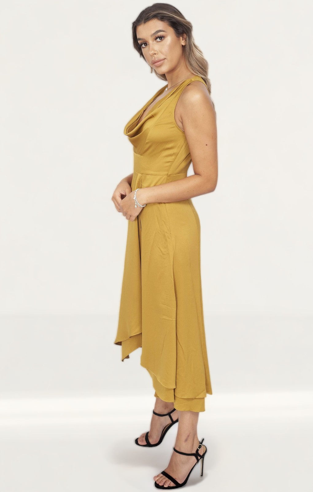 French Connection Citronelle Satin Cowl Neck Midi Dress