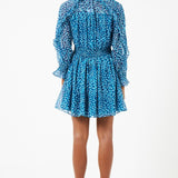 French Connection Hallie Frill Mini Dress in Mosaic Blue