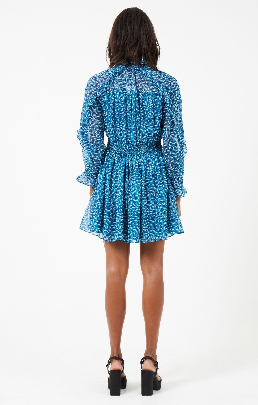 French Connection Hallie Frill Mini Dress in Mosaic Blue