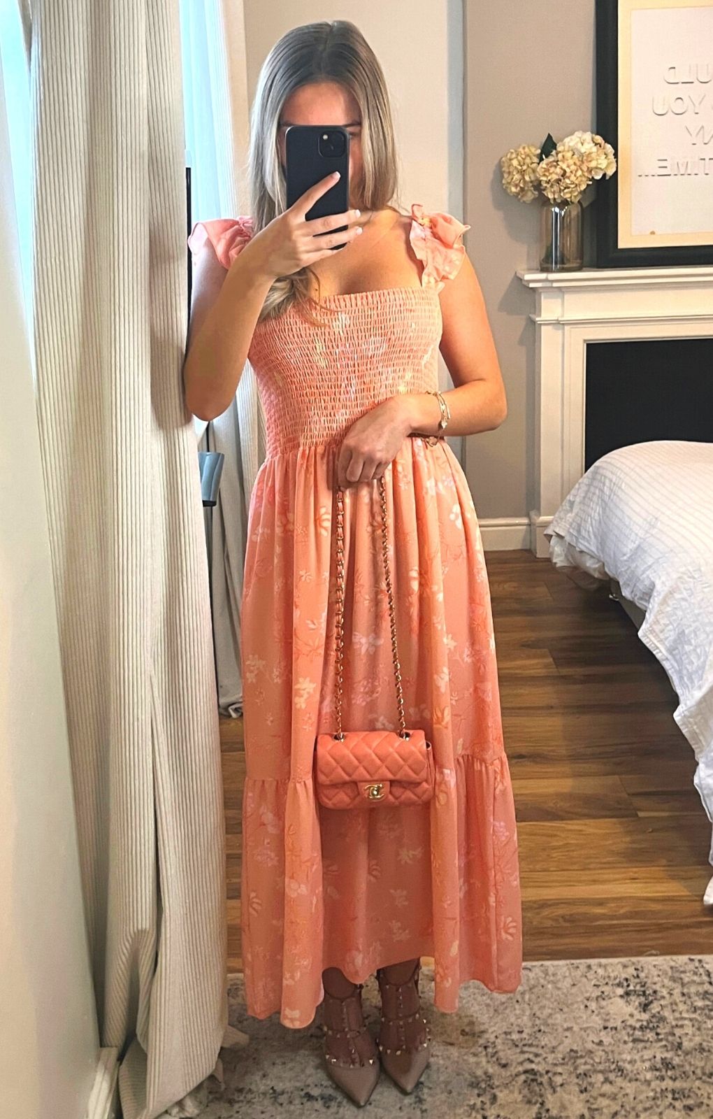 French Connection Diana Verona Drape Frill Dress Coral Pink