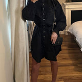 French Connection Organic Poplin Smock-Neck Black Dress