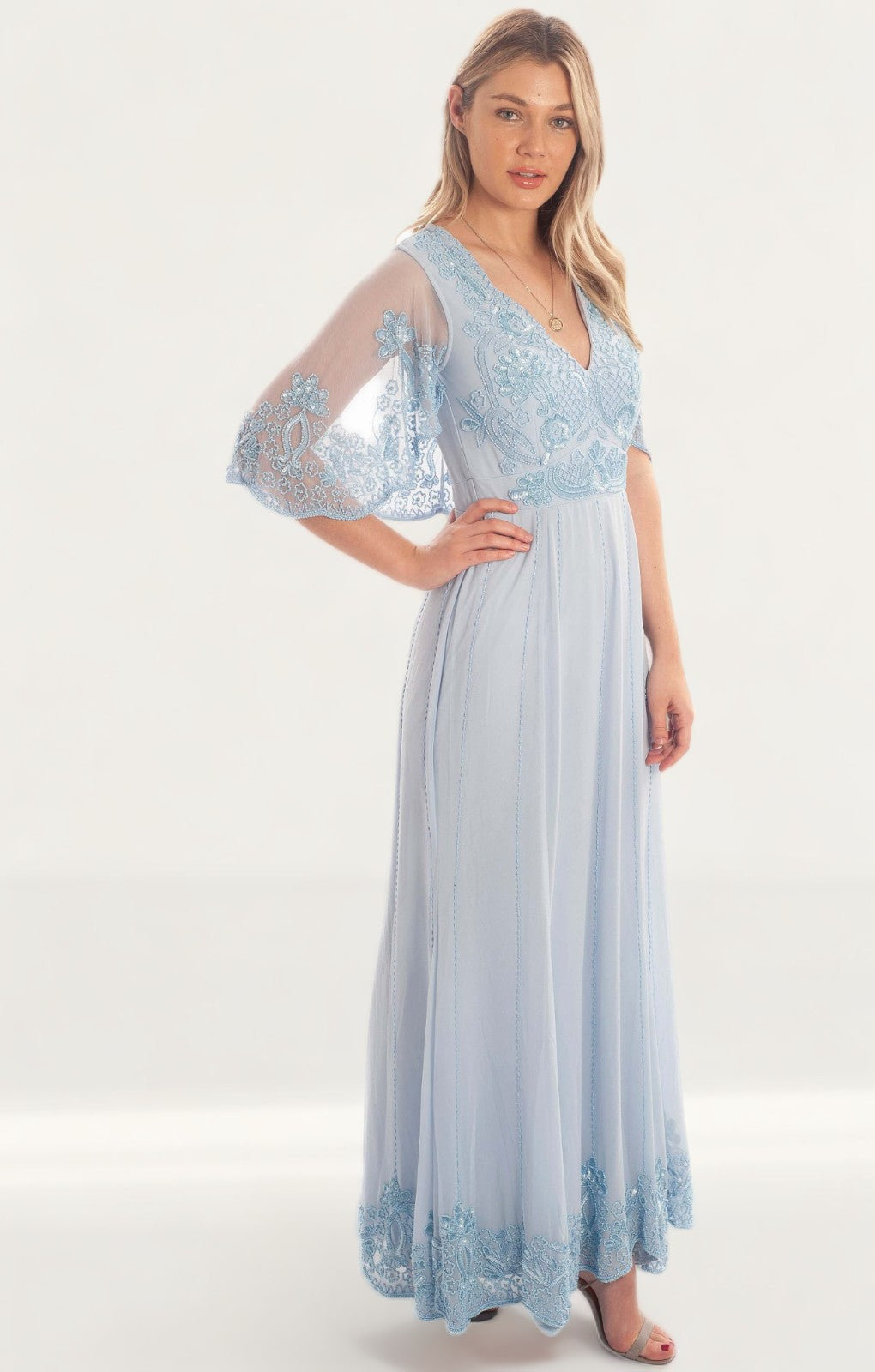Frock & Frill Baby Blue Sequin Maxi Dress