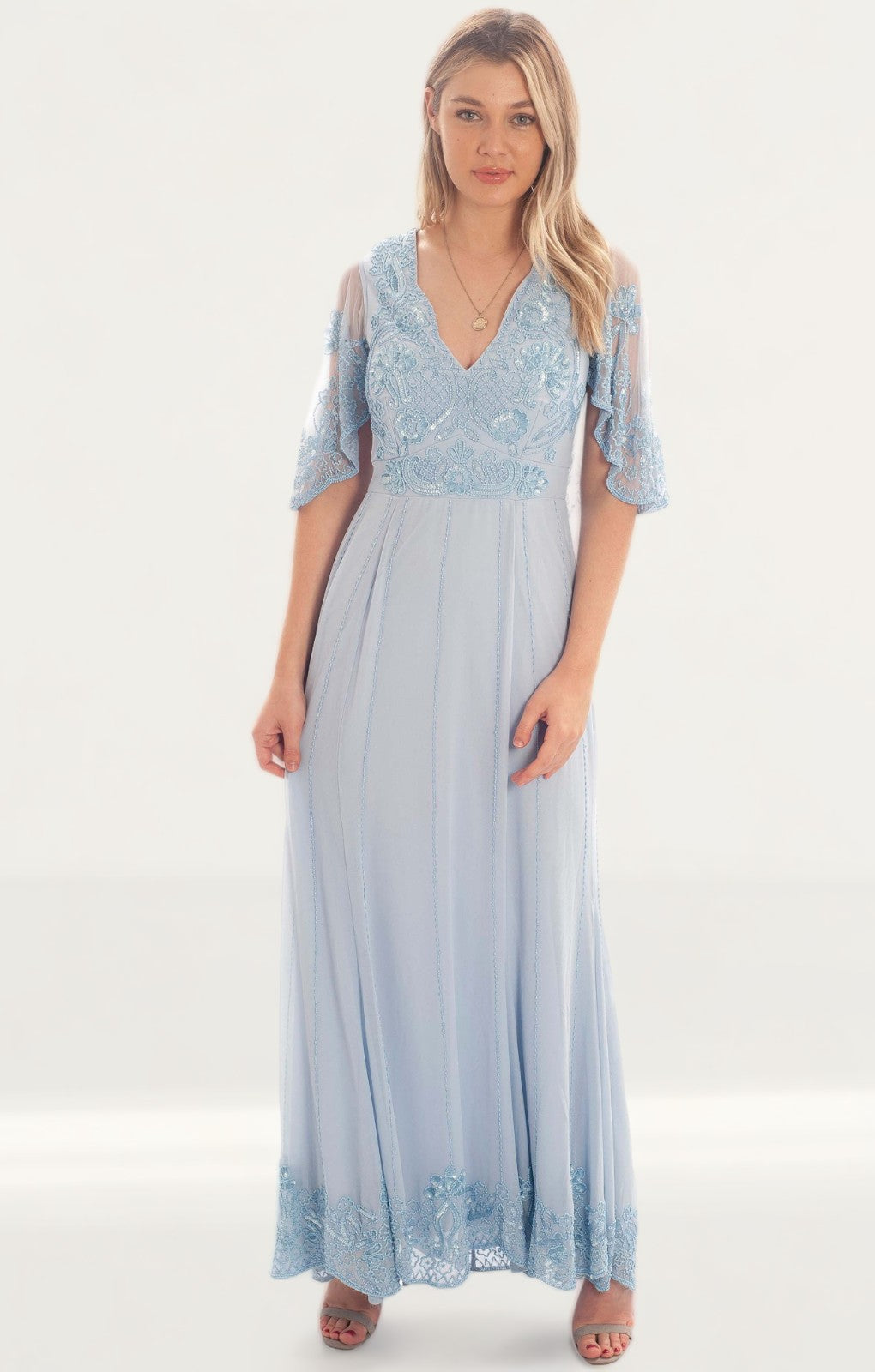 Frock Frill Baby Blue Sequin Maxi Dress