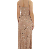 Frock & Frill Pink V-Neck Embellished Maxi Dress