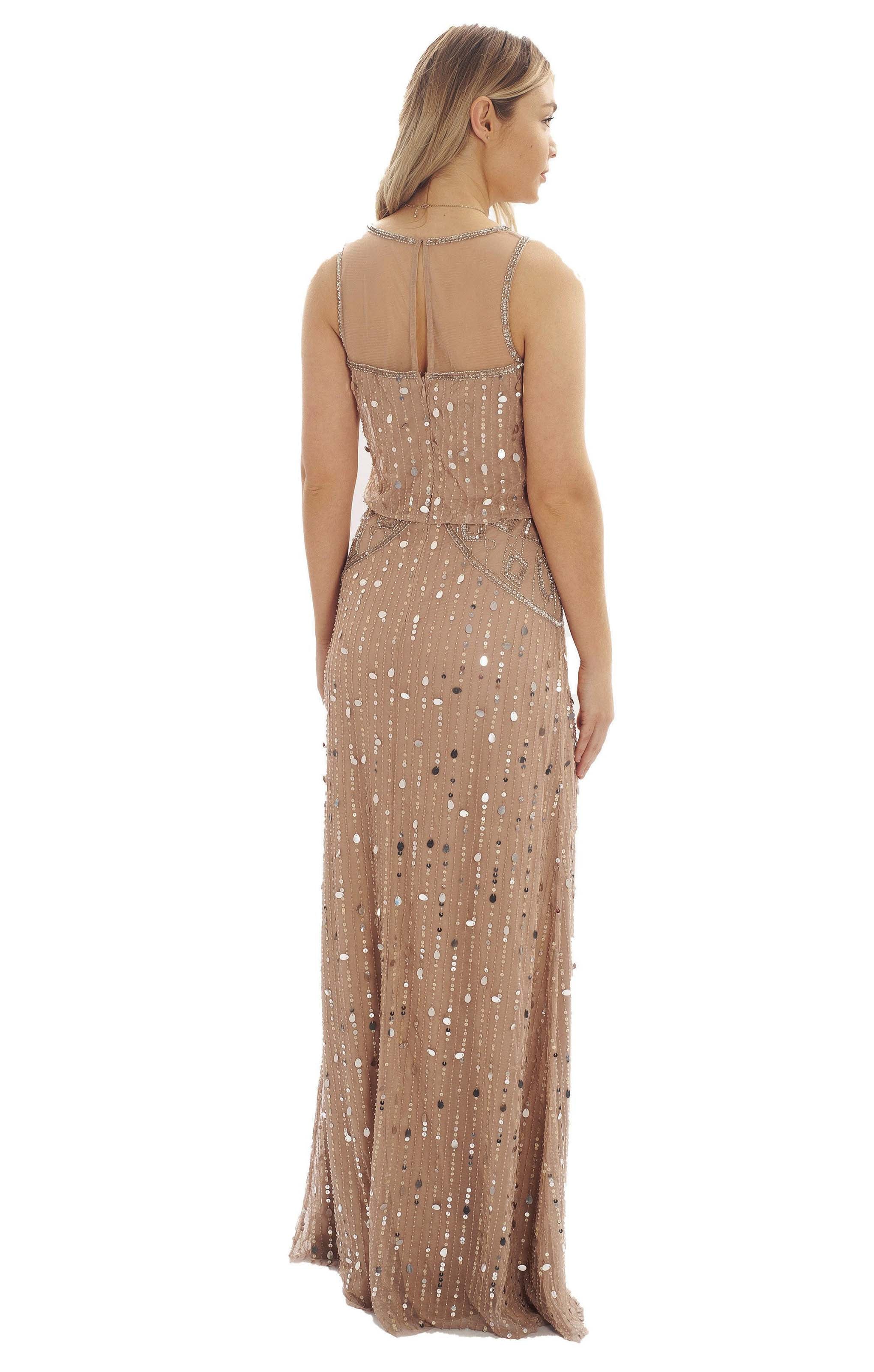 Frock & Frill Pink V-Neck Embellished Maxi Dress