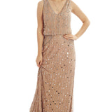Frock & Frill Pink V-Neck Embellished Maxi Dress