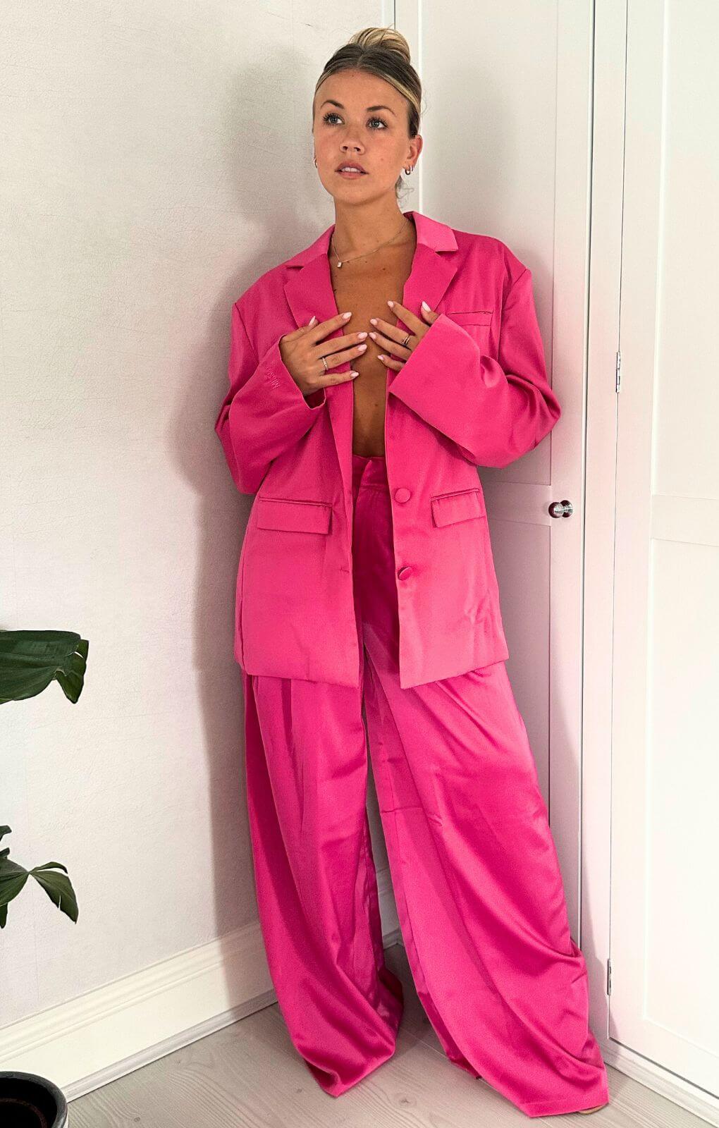 MissPap Fuschia Premium Oversized Satin 3 Piece Co-ord
