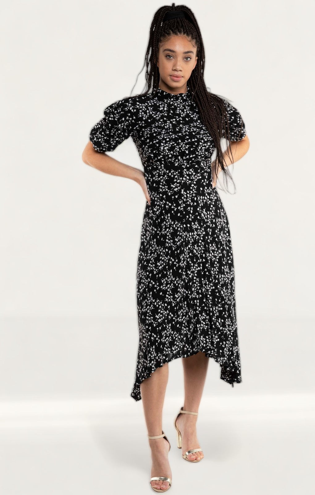 Ghost Black Ditsy Print Jenna Midi Dress