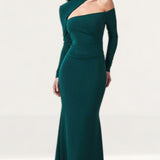 Goddiva Emerald Green Cutout Scuba Crepe Maxi Dress