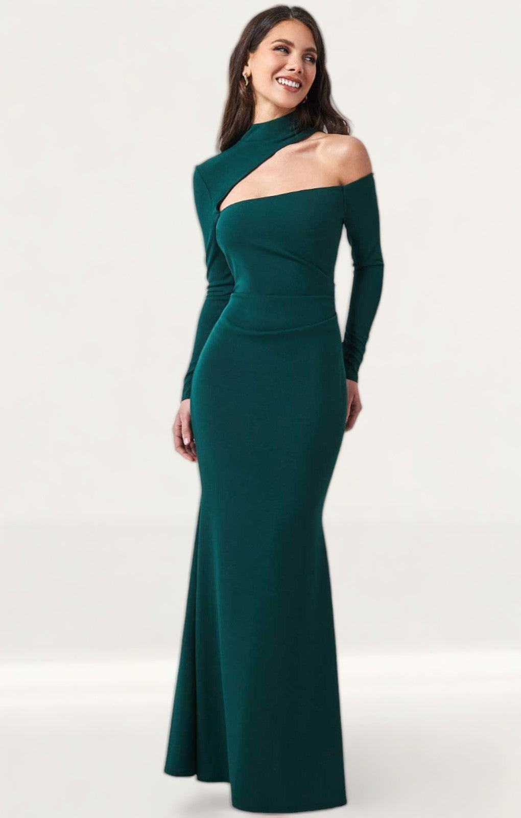 Goddiva Emerald Green Cutout Scuba Crepe Maxi Dress