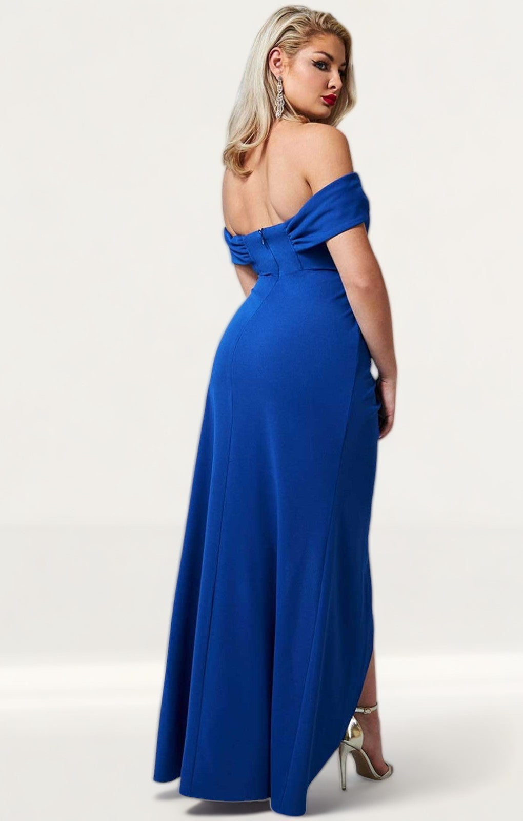 Goddiva Royal Blue Off The Shoulder Corset Style Maxi Dress