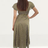 Green Wrap Polka Dot Midi Dress