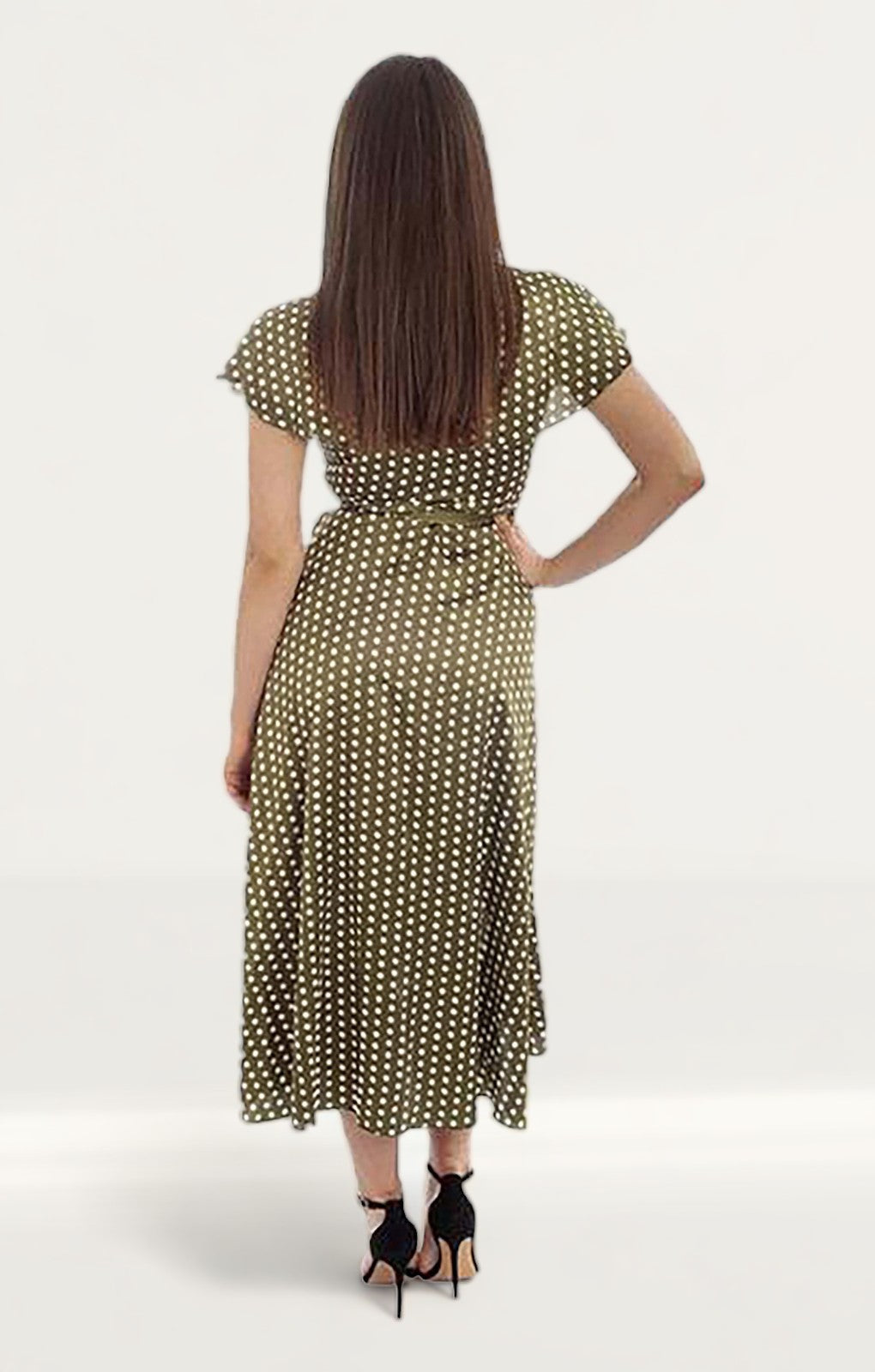 Green Wrap Polka Dot Midi Dress