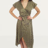 Green Wrap Polka Dot Midi Dress